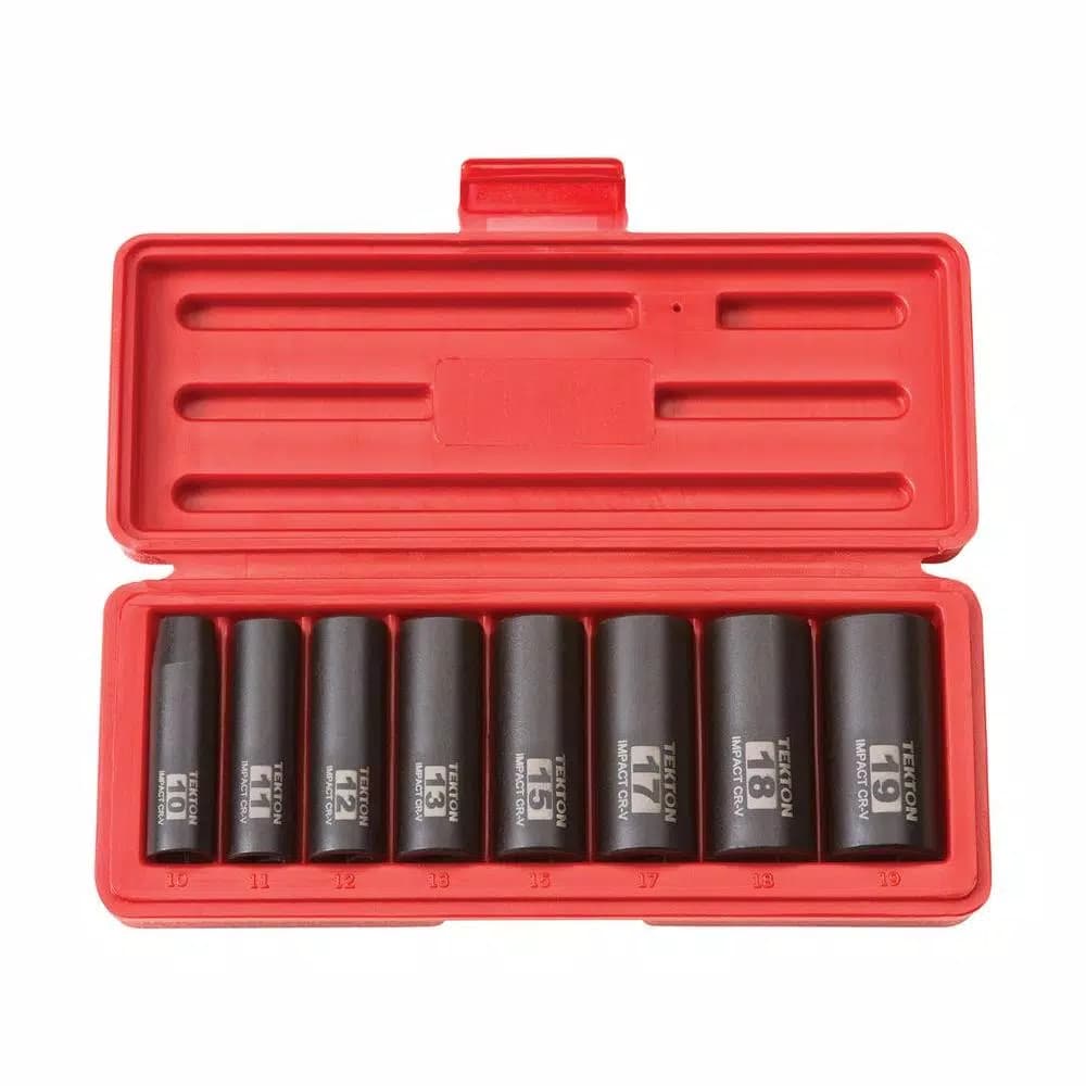 TEKTON 3/8 in. Drive 10-19 mm 6-Point Deep Impact Socket Set, 8-Piece Metric
