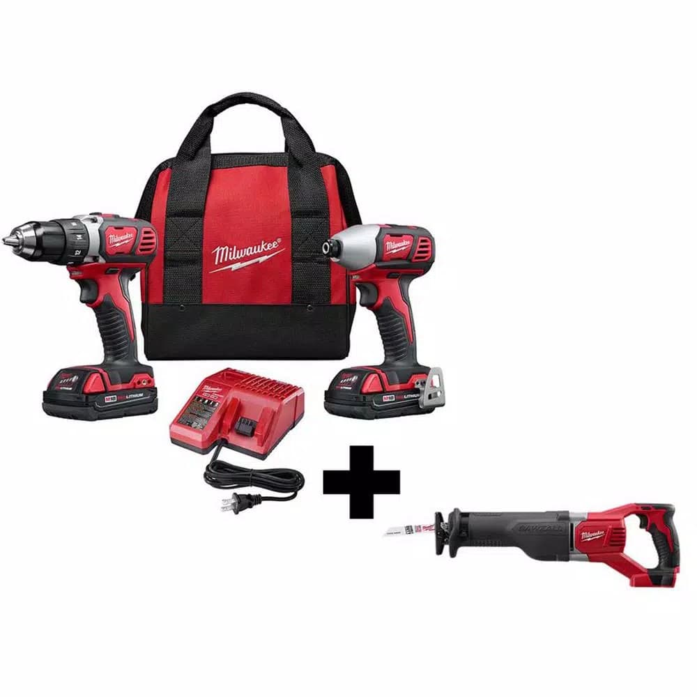 Milwaukee M18 18V Lithium-Ion 3-Tool Combo Kit with Drill/Driver, Impact Driver, and SAWZALL Reciprocating Saw