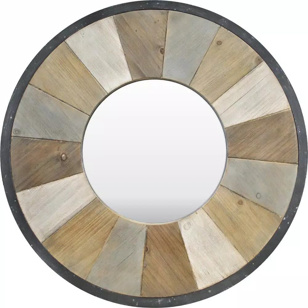 FirsTime Adler Rustic Wood Round Accent Mirror, 31.5 in. Farmhouse Style