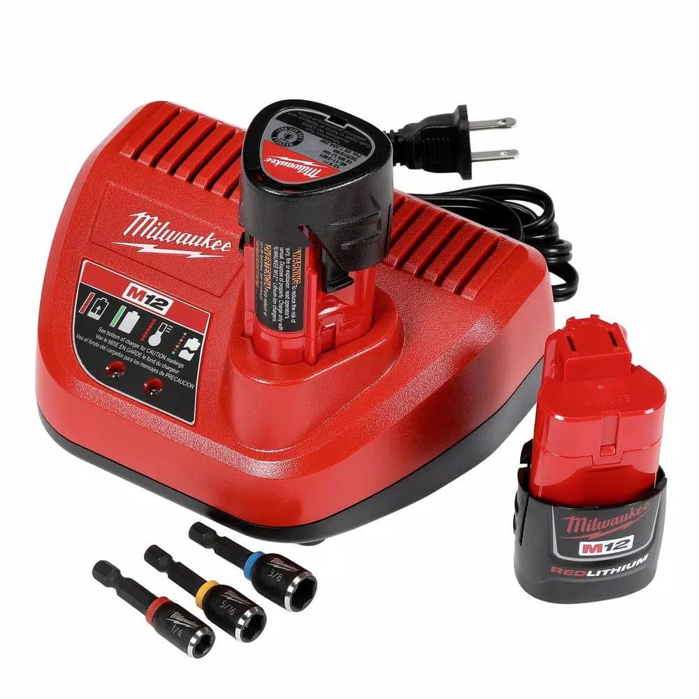 Milwaukee 2455-22 M12 12V Lithium-Ion Cordless 1/4 in. Hex No-Hub Driver Kit with (2) 1.5Ah Batteries & Hard Case
