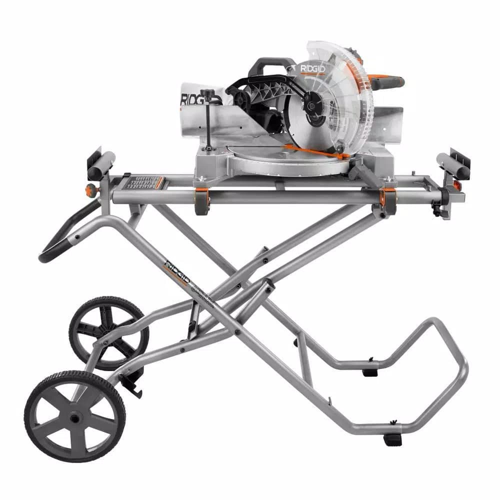 RIDGID Universal Mobile Miter Saw Stand with Mounting Braces and Large Wheels
