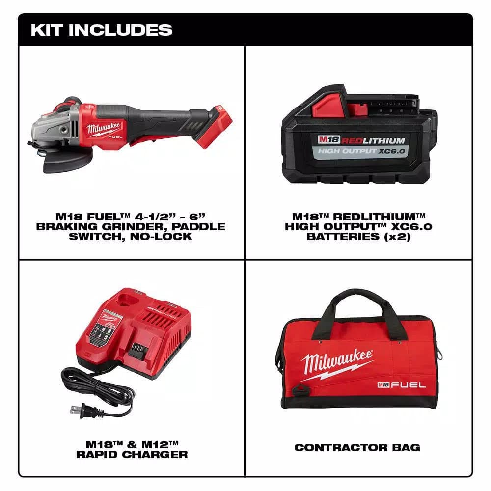 Milwaukee M18 FUEL 4-1/2 in. to 6 in. Brushless Cordless Angle Grinder Kit with Paddle Switch and Two 6.0 Ah Batteries