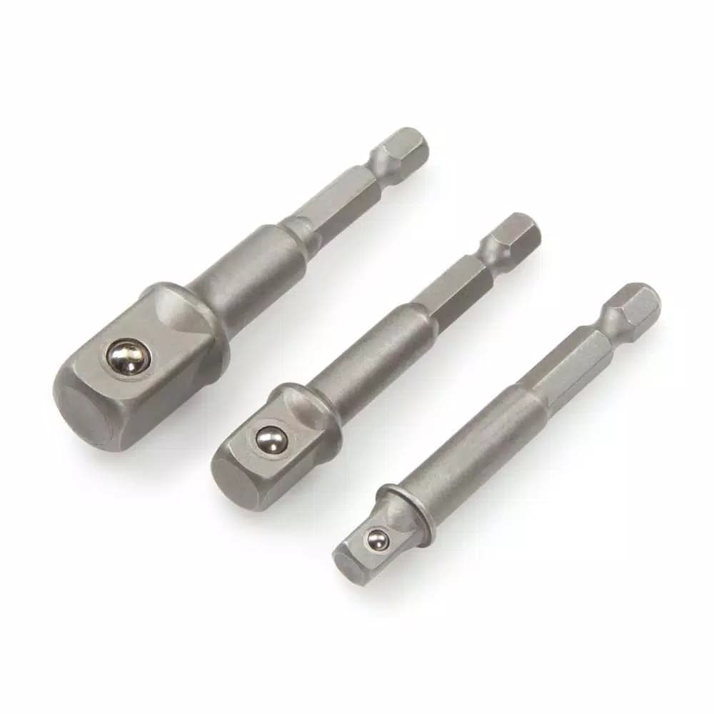 TEKTON 3-Piece Power Socket Adapter Set, 1/4 in. Hex Shank to 1/4 in., 3/8 in., and 1/2 in. Drive