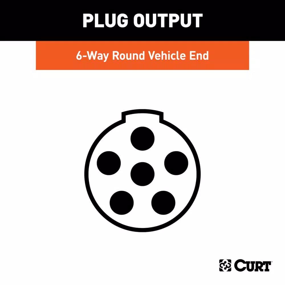 CURT 6-Way Round Vehicle-Side Connector Socket, Black Plastic