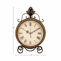 LITTON LANE 17 in. x 11 in. Round Wrought Iron Table Clock with Tarnished Bronze Finish thumbnail 5