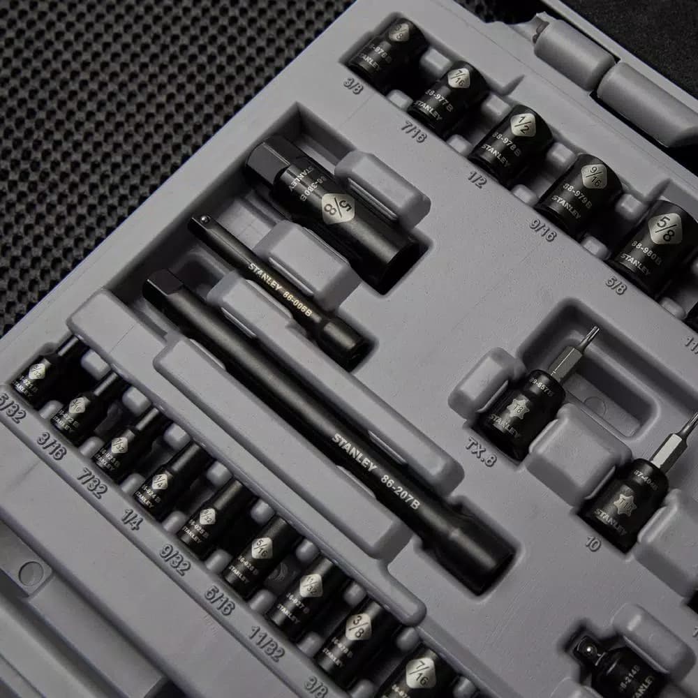 Stanley 50-Piece 3/8 in. Drive SAE and Metric Ratchet and Socket Set with Black Chrome Finish