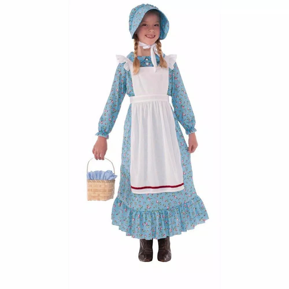 Unbranded Large Girls Pioneer Girl Historical Halloween Costume with Bonnet, Dress, and Apron