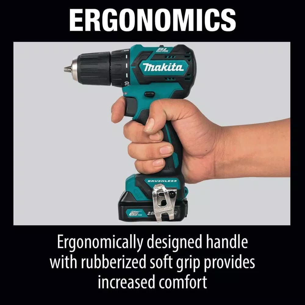 Makita 12V Max CXT Brushless 3/8 in. Cordless Driver Drill Kit with (2) 2.0Ah Batteries, Charger, and Case