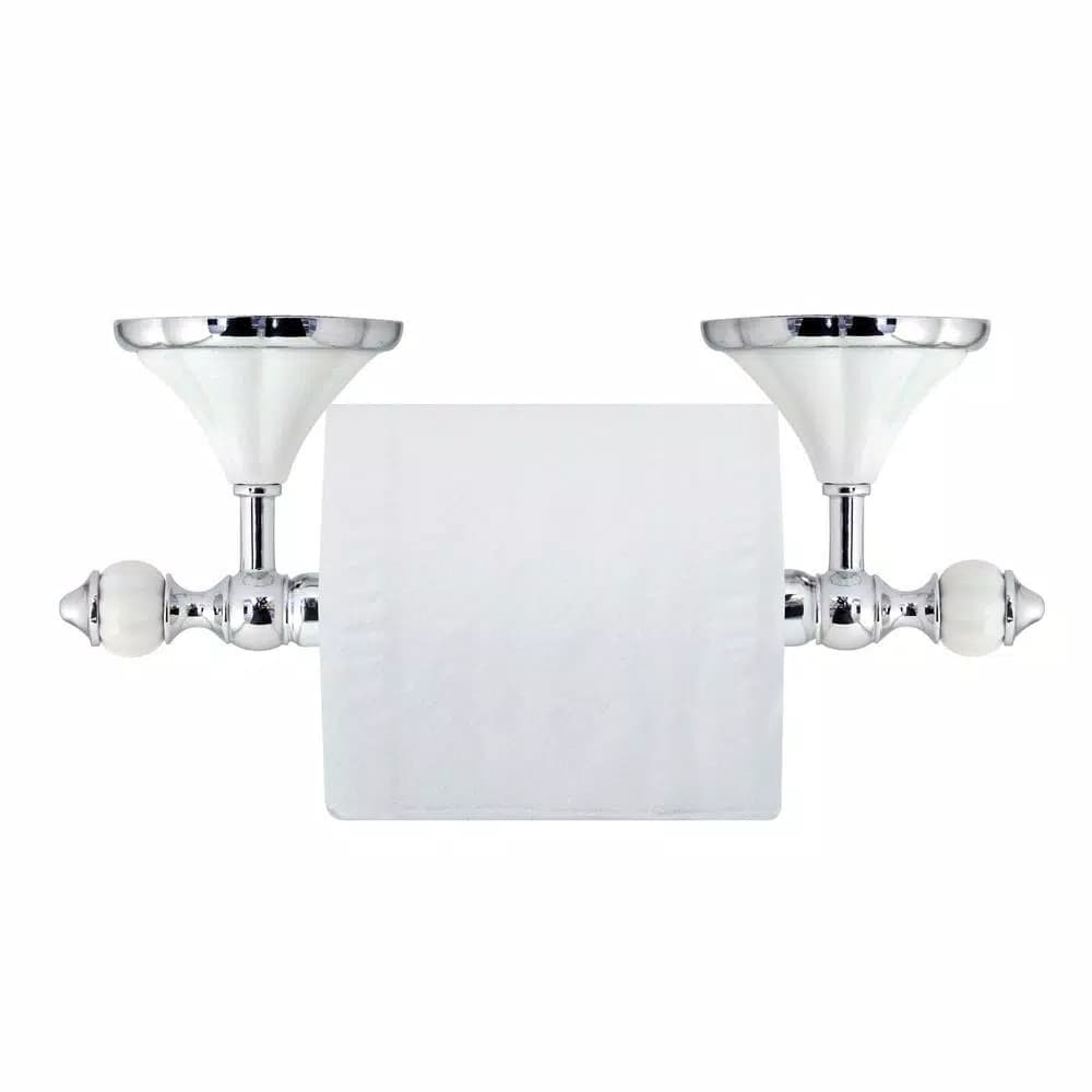 MODONA Flora Toilet Paper Holder, White Porcelain and Polished Chrome Stainless Steel Roller