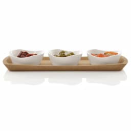 BergHOFF Eclipse 4-Piece Porcelain Snack Bowl Set with Cork Tray, White thumbnail 4