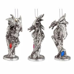 Design Toscano Three Dragons of the Amesbury Holiday Gemstone Ornament Set, 3-Piece Silver Resin thumbnail 2