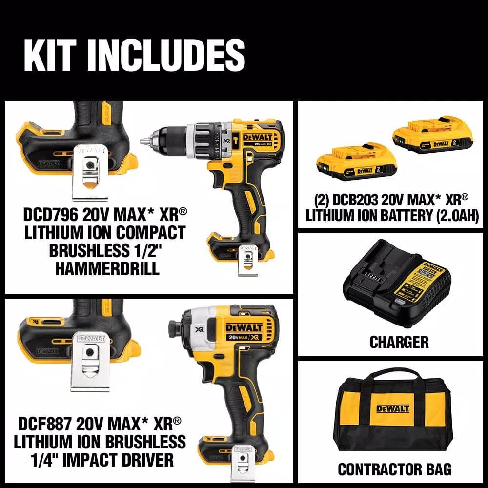 DEWALT 20V MAX XR Brushless Hammer Drill and Impact Driver Combo Kit with (2) 4.0Ah Batteries & Charger