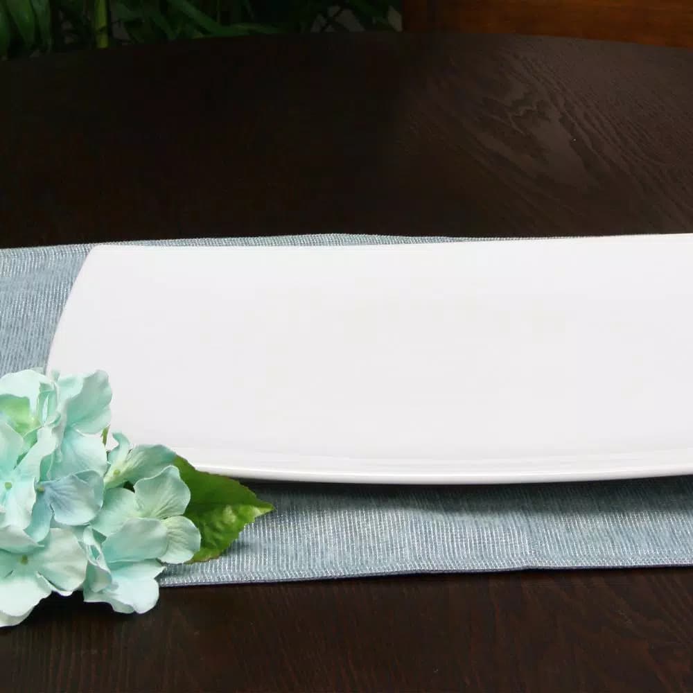 Gibson Gracious Dining White Ceramic Rectangular Serving Platter