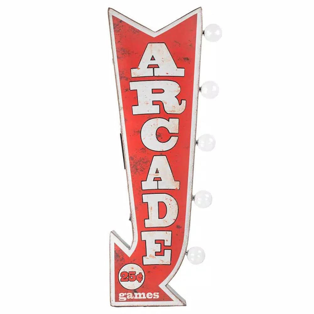 Crystal Art Gallery Arcade Games Metal Arrow Vintage Marquee LED Sign