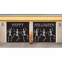 My Door Decor 7 ft. x 8 ft. Happy Halloween Skeleton Garage Door Mural Decor, Outdoor Vinyl thumbnail 1