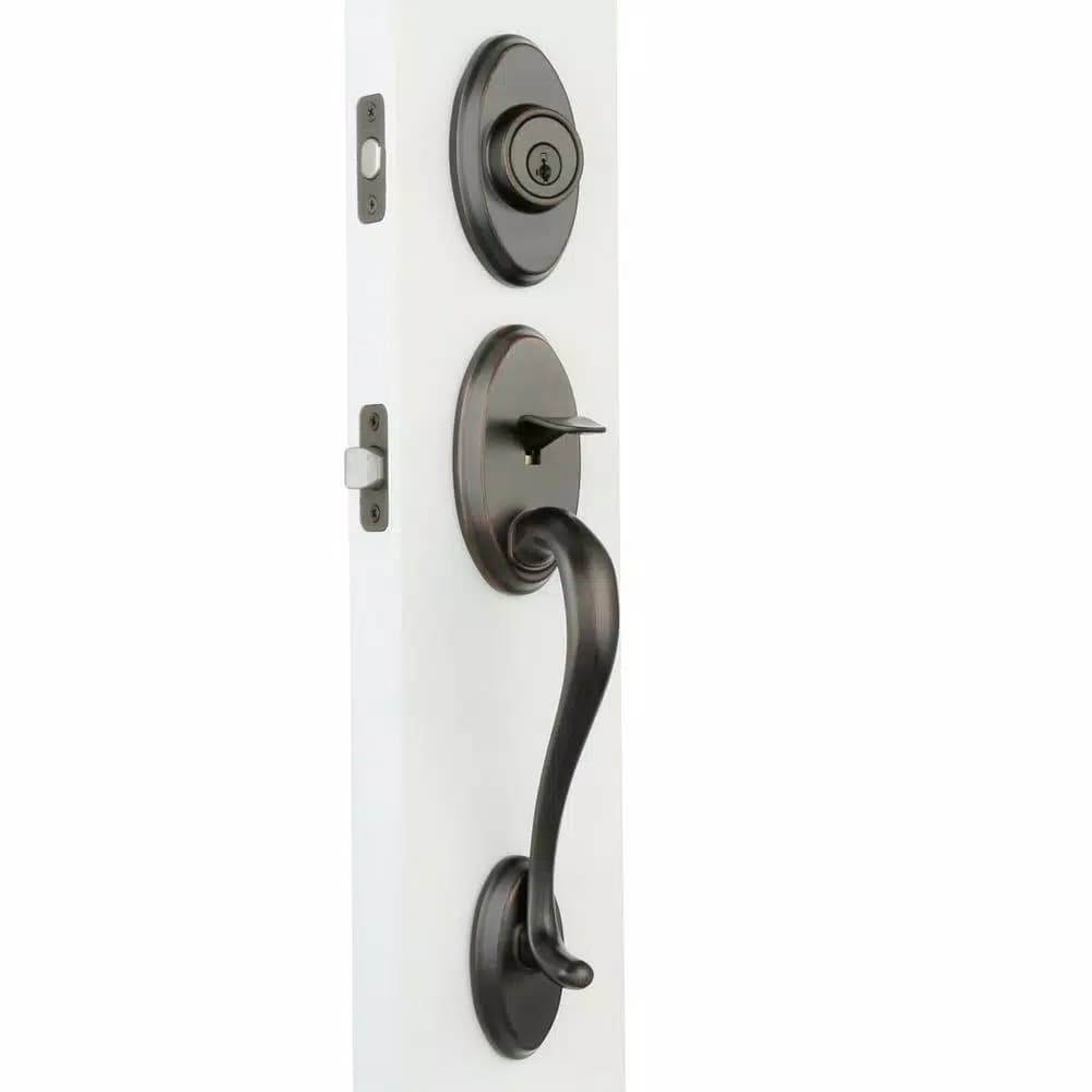 Kwikset Shelburne Single Cylinder Door Handleset with Lido Lever, Venetian Bronze