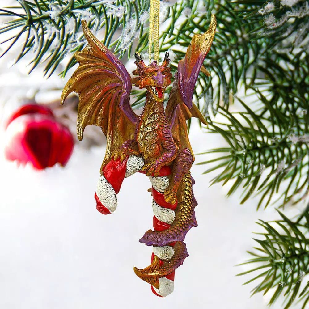 Design Toscano Cane and Abel the Dragon 2017 Holiday Ornament, 5 in. Resin Collectible