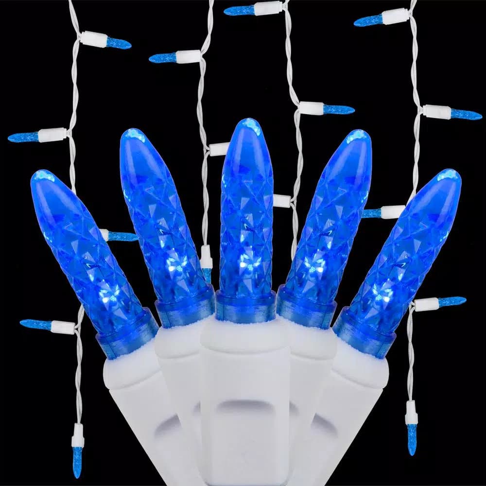 Wintergreen Lighting 7 ft. 70-Light M5 LED Blue Icicle Lights, Shatter-Resistant Acrylic, White Wire