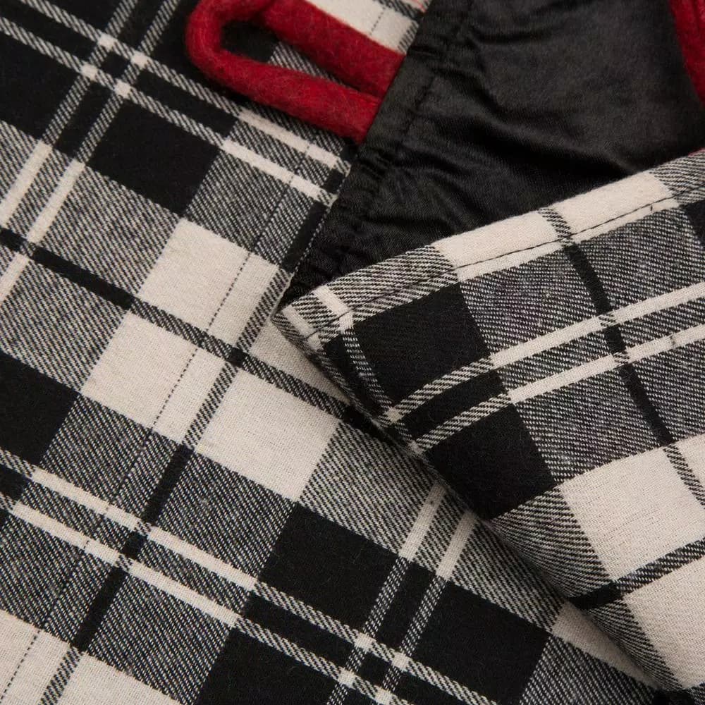 Glitzhome 48 in. Black and White Plaid Fabric Christmas Tree Skirt with Red Trim