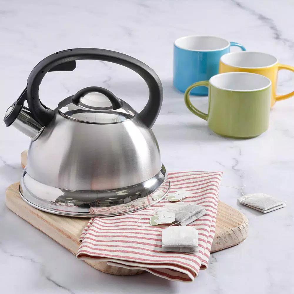 Mr. Coffee Flintshire 1.75 Qt. Stainless Steel Whistling Tea Kettle, Silver