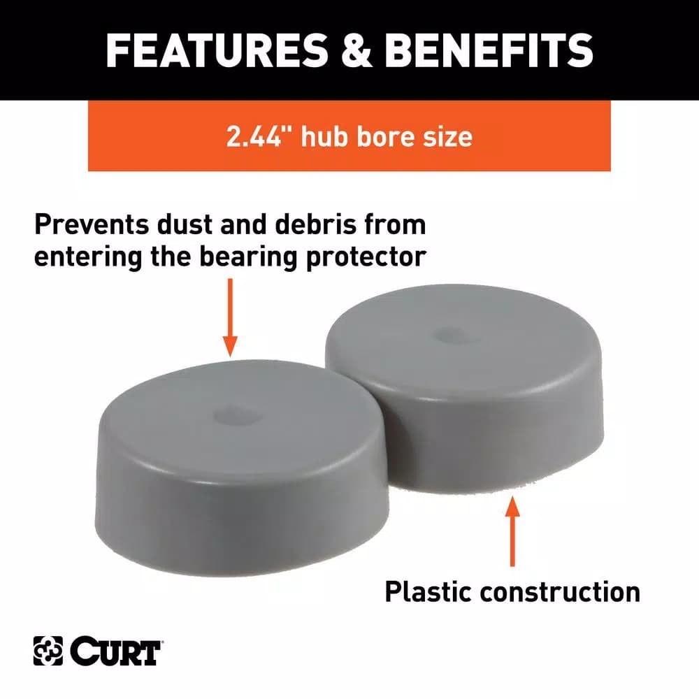 CURT 2.44" Bearing Protector Dust Covers, Gray Plastic (2-Pack)