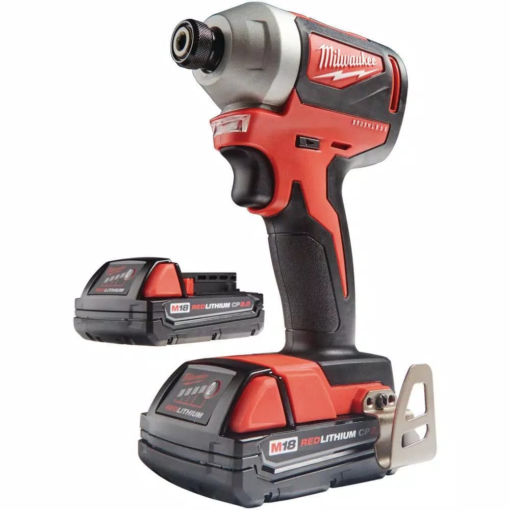 Milwaukee M18 18V Brushless Cordless 1/4 in. Hex Impact Driver Kit with Two 2.0 Ah Batteries and Charger