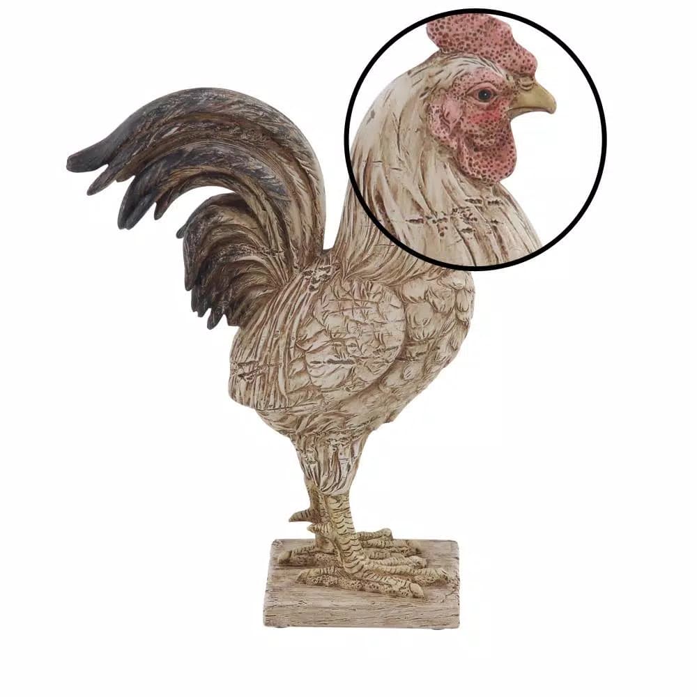 LITTON LANE Textured Beige Rooster Polystone Sculpture - Farmhouse Style Statuary