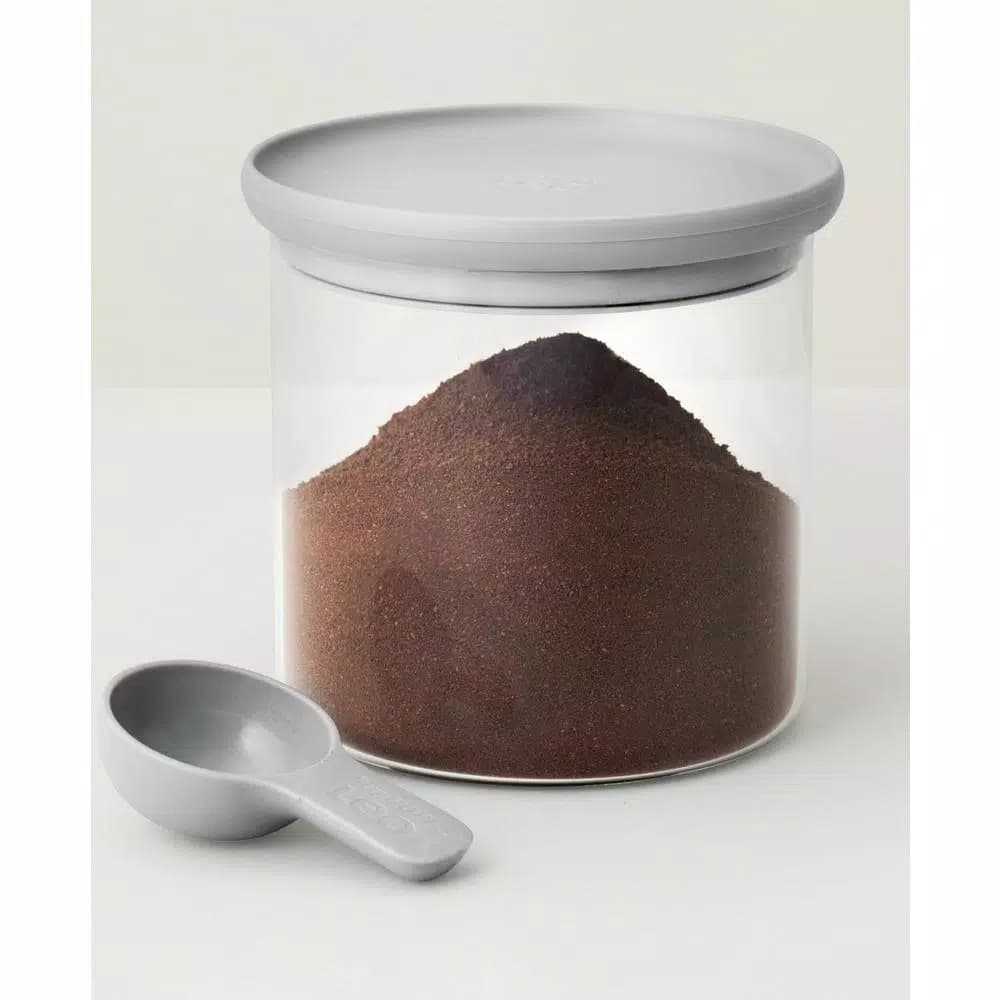 BergHOFF Leo 5 in. x 5 in. Gray Glass Food Container with Measuring Spoon