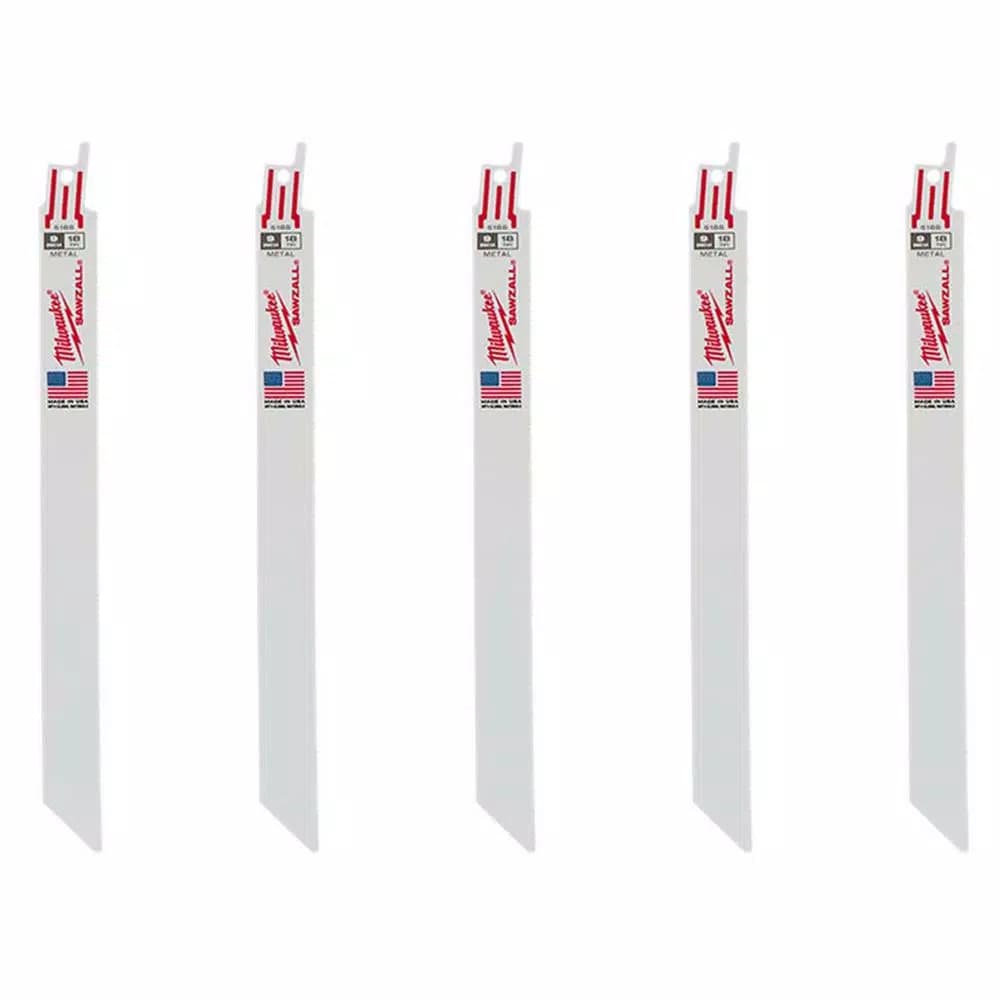 Milwaukee 9 in. 18 TPI Metal Cutting Reciprocating Saw Blades, 5-Pack