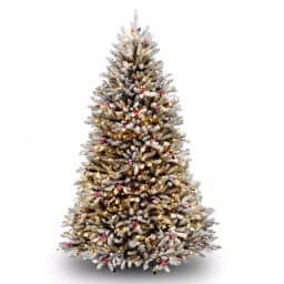 National Tree Company 7 ft. Dunhill Fir Pre-Decorated Artificial Christmas Tree with Snow, Red Berries, Cones and 700 Clear Lights thumbnail 1