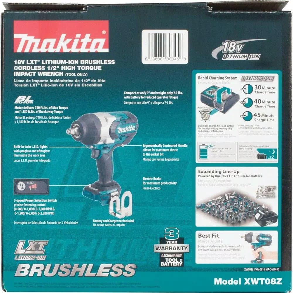 Makita 18V LXT Brushless 1/2 in. High Torque 3-Speed Impact Wrench (Tool-Only)