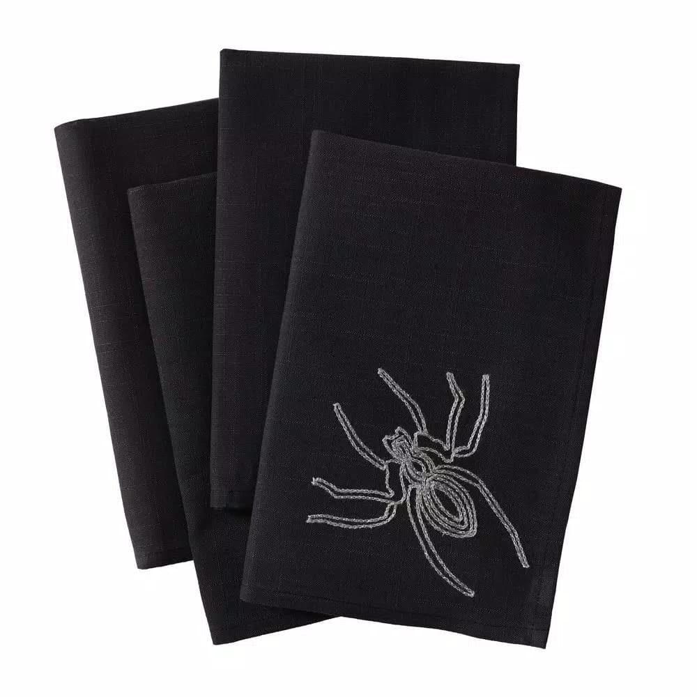 Xia Home Fashions Halloween Spider Web Embroidered Napkins, Black (Set of 4)