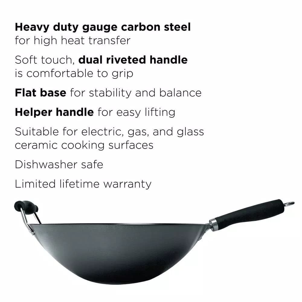 Ecolution Hong Kong Chopstick House 14-inch Carbon Steel Wok with Nonstick Coating and Helper Handle