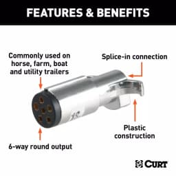 CURT 6-Way Round Trailer Connector Plug, Chrome Plastic, Male End thumbnail 3