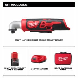 Milwaukee M12 12V Lithium-Ion Cordless 1/4 in. Right Angle Hex Impact Driver Kit with 1.5Ah Battery, Charger & Case thumbnail 2
