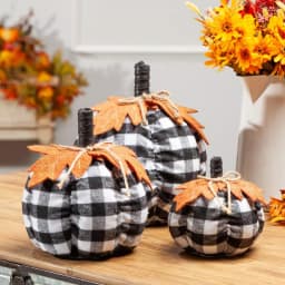 Gerson Black and White Plaid Fabric Pumpkin Set of 3 - Farmhouse Harvest Decor thumbnail 2