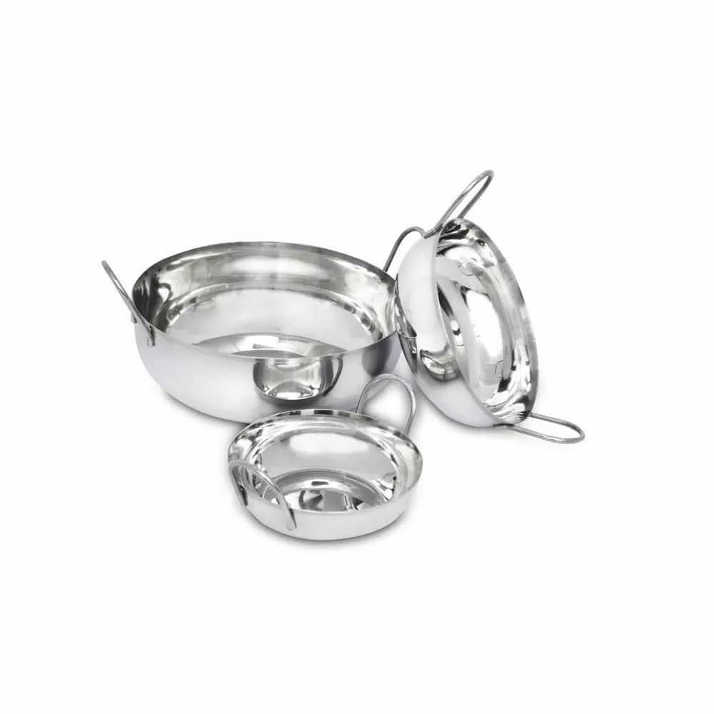 Unbranded 3-Piece Stainless Steel Balti Pan Set, 3 Sizes (3.25 Qt., 1.25 Qt., 0.50 Qt.)