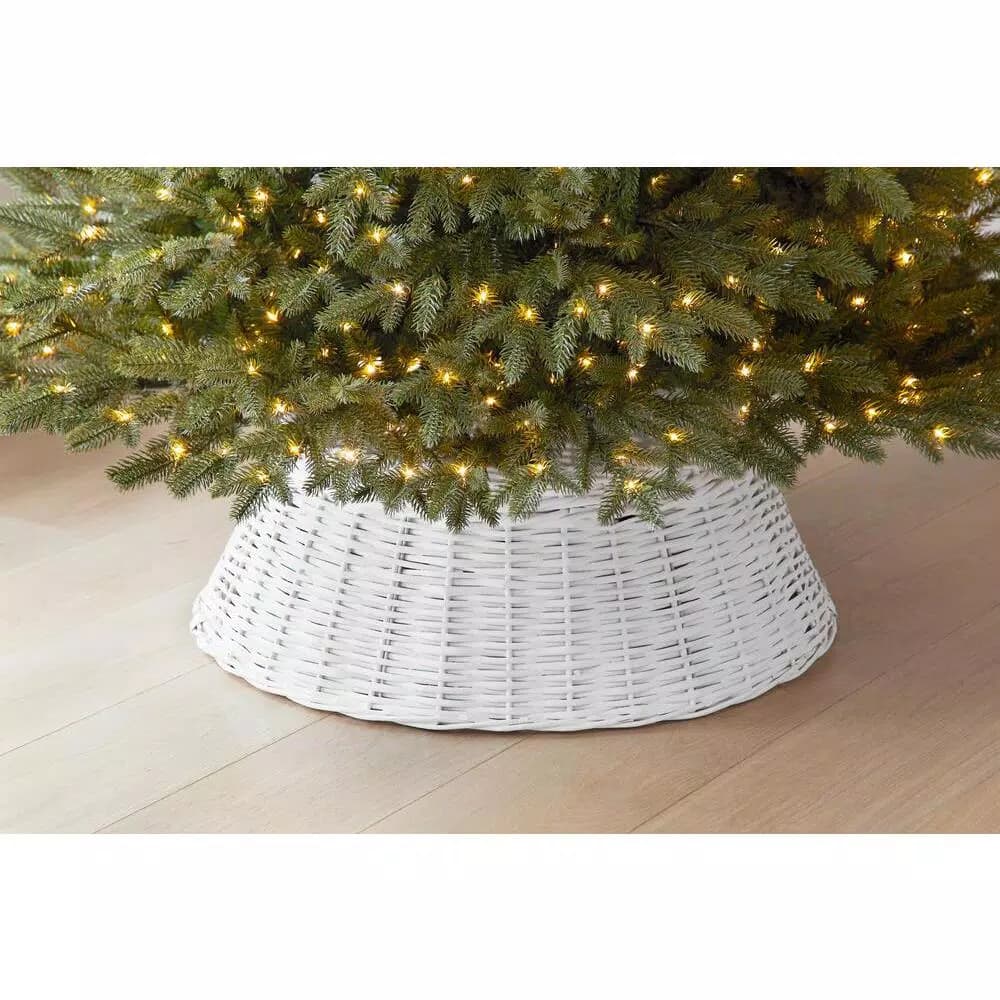Home Accents Holiday 27 in. White Wicker Christmas Tree Collar