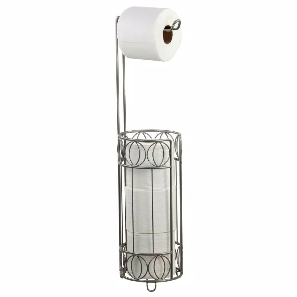 Home Basics Seville Freestanding Toilet Paper Holder with Storage Base in Satin Nickel
