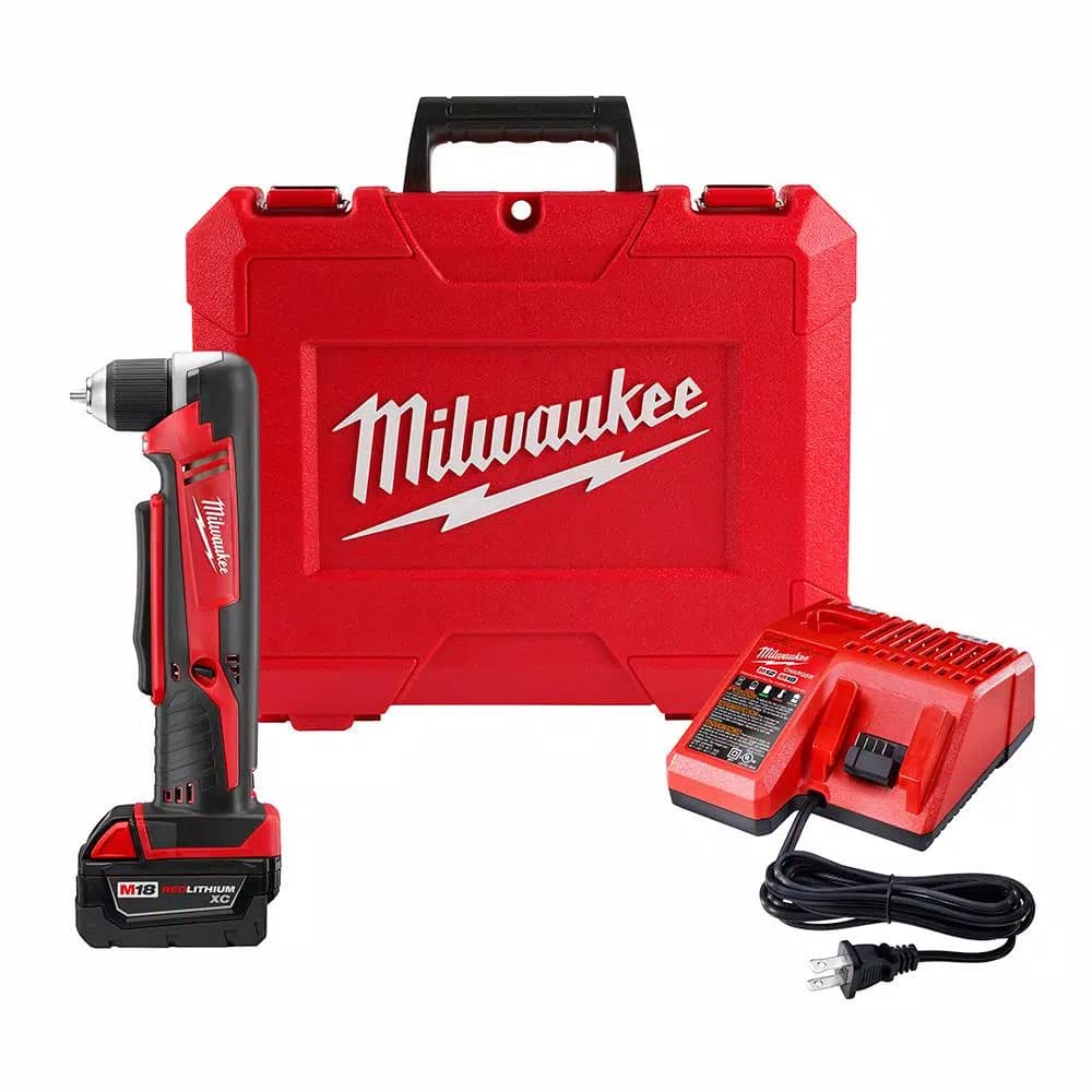 Milwaukee M18 18V Lithium-Ion Cordless 3/8 in. Right Angle Drill Kit with 3.0Ah Battery, Charger, and Hard Case