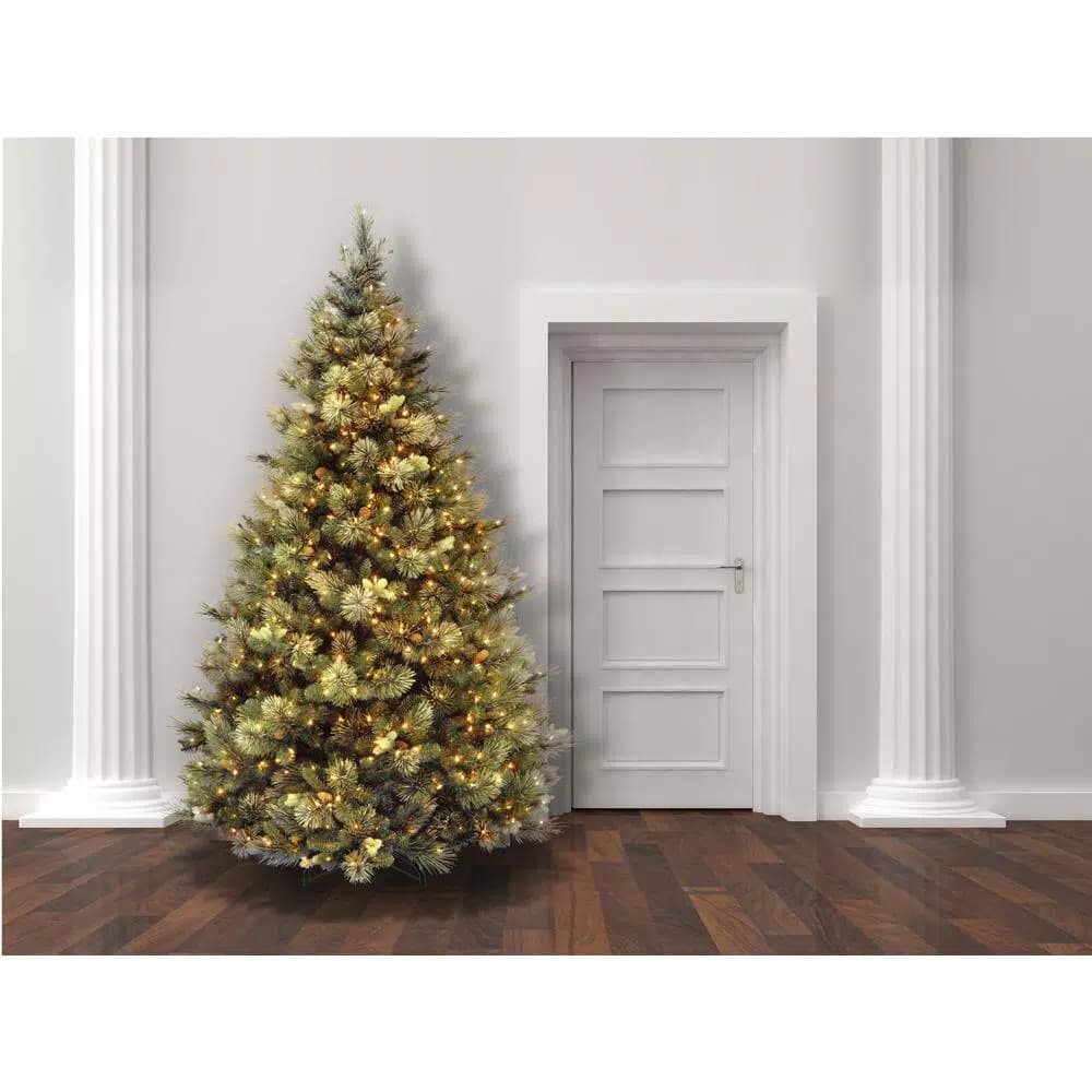 National Tree Company 7.5 ft. Carolina Pine Prelit Artificial Christmas Tree with 750 Clear Lights and Flocked Cones