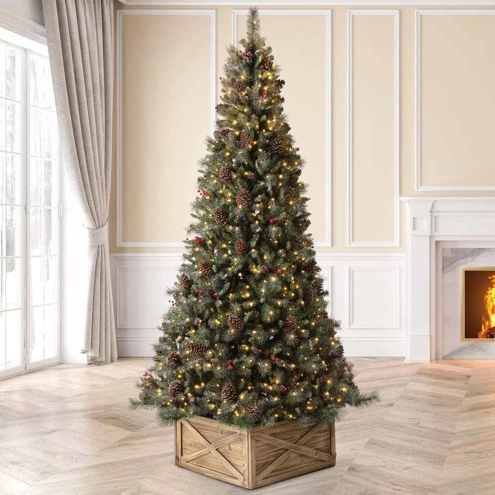 Glitzhome 22.09 in. Natural Wooden Tree Collar - Rustic Farmhouse Christmas Tree Box