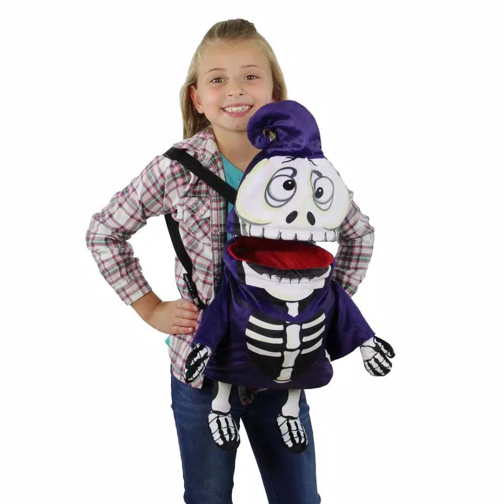 Northlight 24 in. Animated Musical Skeleton Halloween Trick or Treat Bag - Plush Candy Backpack