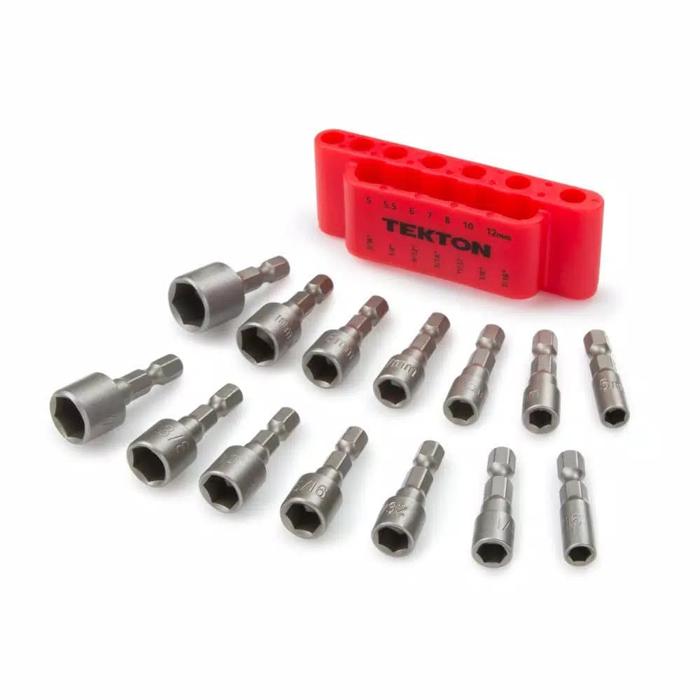 TEKTON 14-Piece Quick-Change Power Nut Driver Bit Set, 3/16-7/16 in. and 5-12 mm