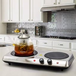 Ovente 1700W Double Electric Hot Plate, Infrared Glass Cooktop with 2 Burners, Silver thumbnail 5