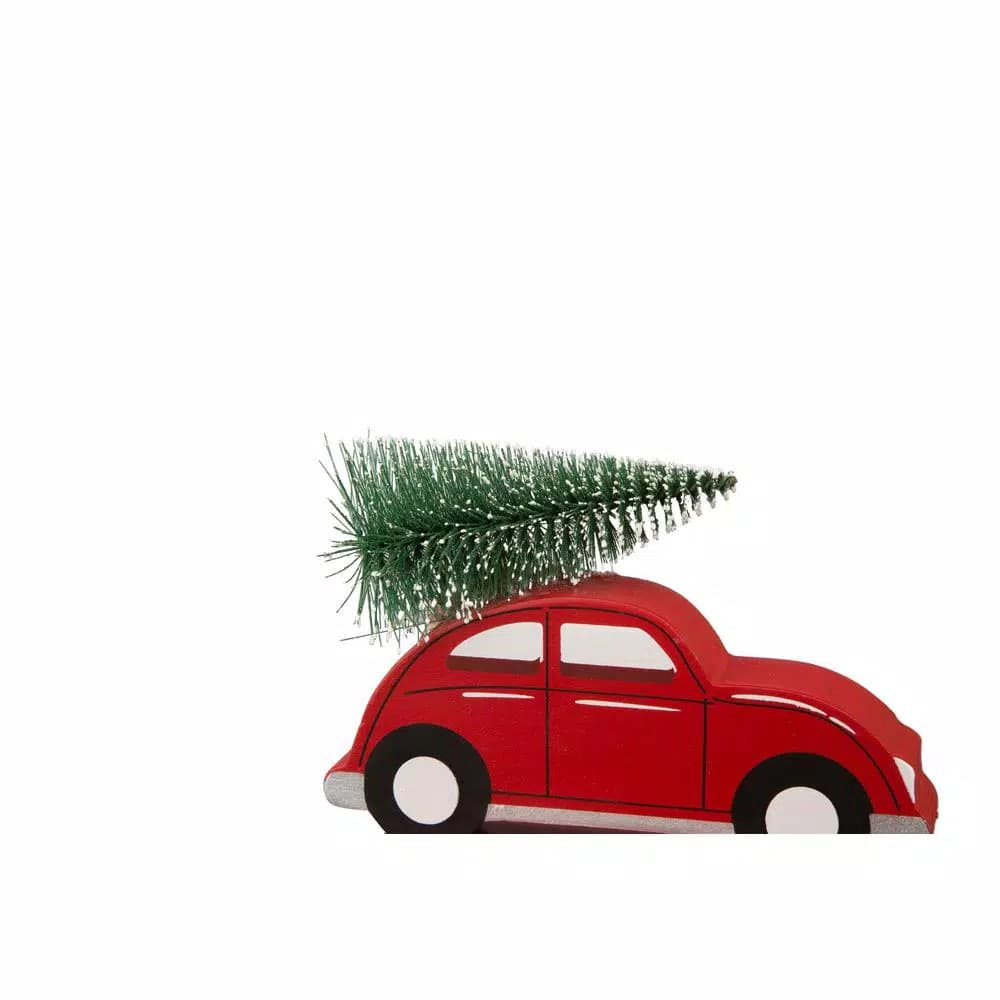 Glitzhome Red Car Wooden and Metal Christmas Stocking Holder - Travel Theme Holiday Decor