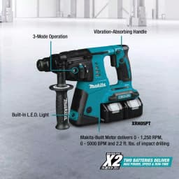 Makita 18V X2 LXT (36V) 1 in. Cordless SDS-Plus Rotary Hammer Kit with (2) 5.0Ah Batteries thumbnail 3