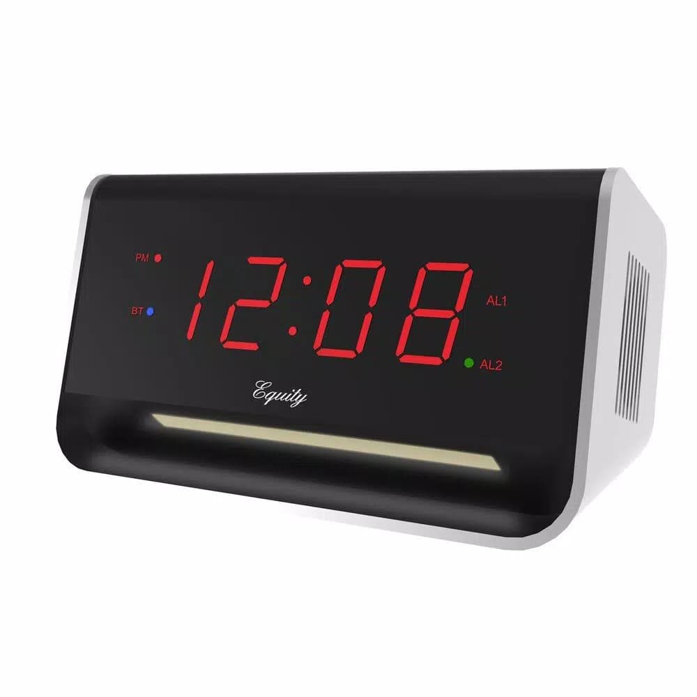 Equity by La Crosse 5.5 in. x 3.15 in. LED Digital Alarm Clock with Bluetooth Speaker and USB Charging Port - Red