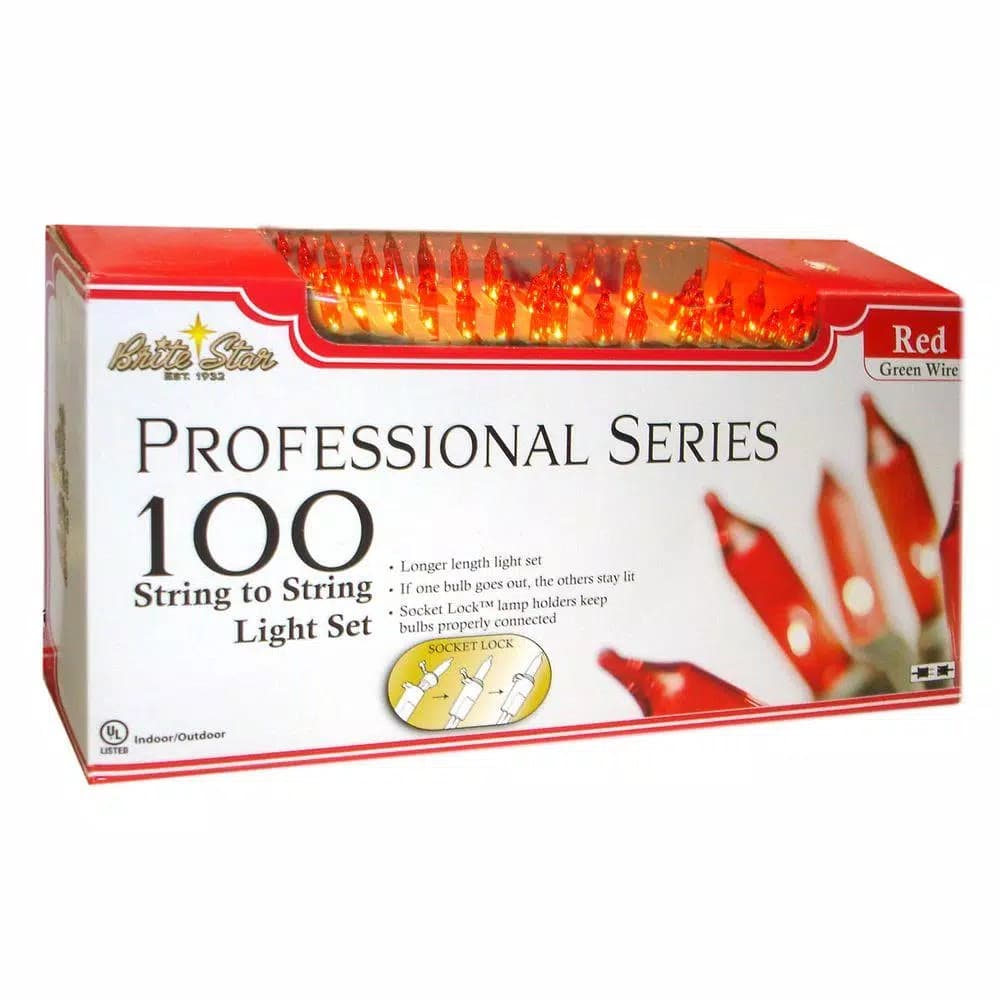 Unbranded Brite Star Professional Series 100-Light Red Mini String Lights with Green Wire (Set of 2)