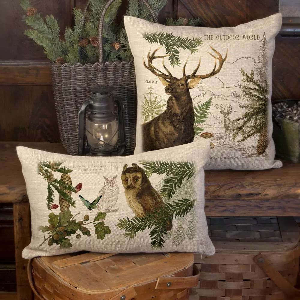 Heritage Lace Lodge Hollow Natural Elk Animal Print Rustic Throw Pillow, 18 x 18 in.